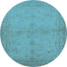 Round Machine Washable Oriental Light Blue Industrial Rug, wshurb2981lblu