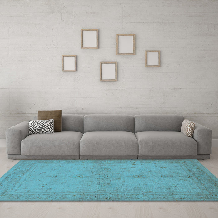 Machine Washable Oriental Light Blue Industrial Rug in a Living Room, wshurb2981lblu