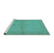 Sideview of Machine Washable Oriental Turquoise Industrial Area Rugs, wshurb2981turq