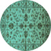 Round Machine Washable Oriental Turquoise Traditional Area Rugs, wshurb2982turq