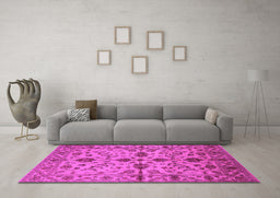 Machine Washable Oriental Pink Traditional Rug in a Living Room, wshurb2982pnk