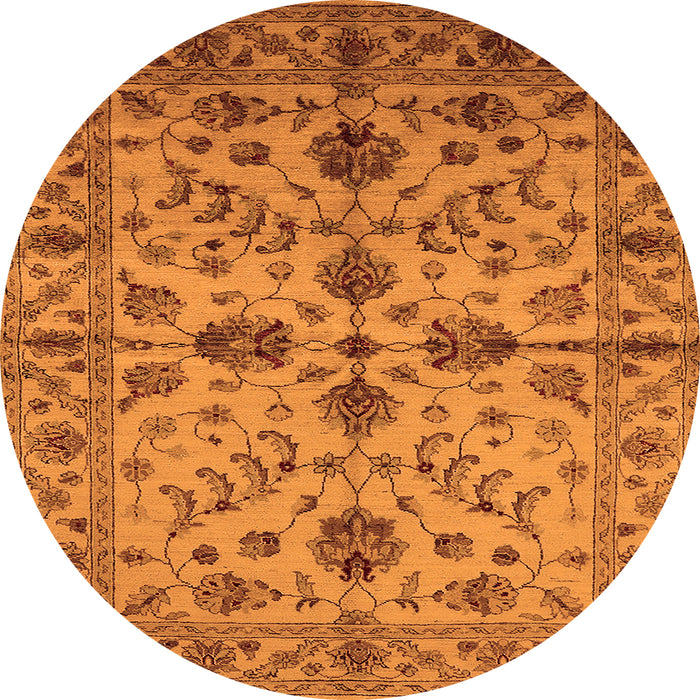 Round Machine Washable Oriental Orange Traditional Area Rugs, wshurb2982org