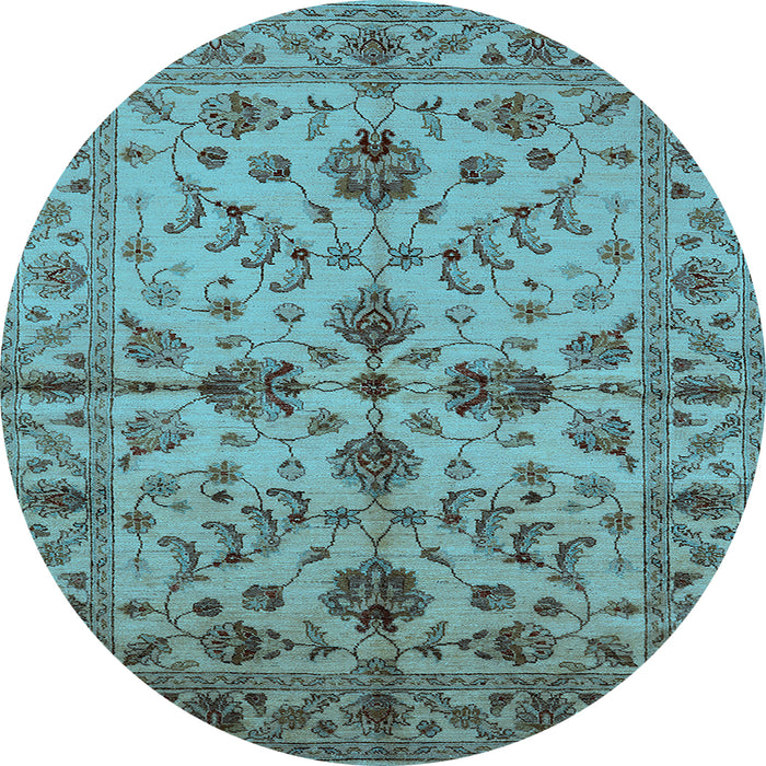 Round Machine Washable Oriental Light Blue Traditional Rug, wshurb2982lblu