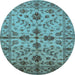 Round Machine Washable Oriental Light Blue Traditional Rug, wshurb2982lblu