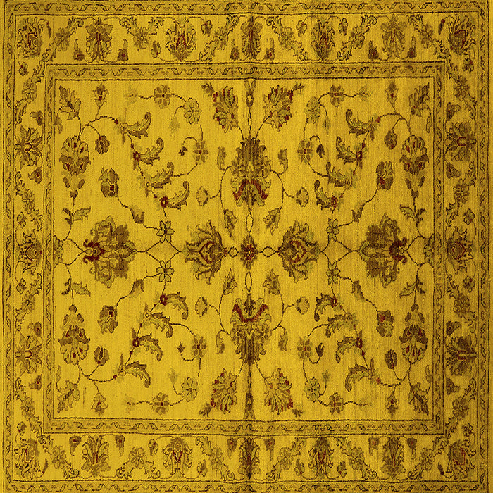 Square Machine Washable Oriental Yellow Traditional Rug, wshurb2982yw