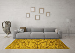 Machine Washable Oriental Yellow Traditional Rug in a Living Room, wshurb2982yw