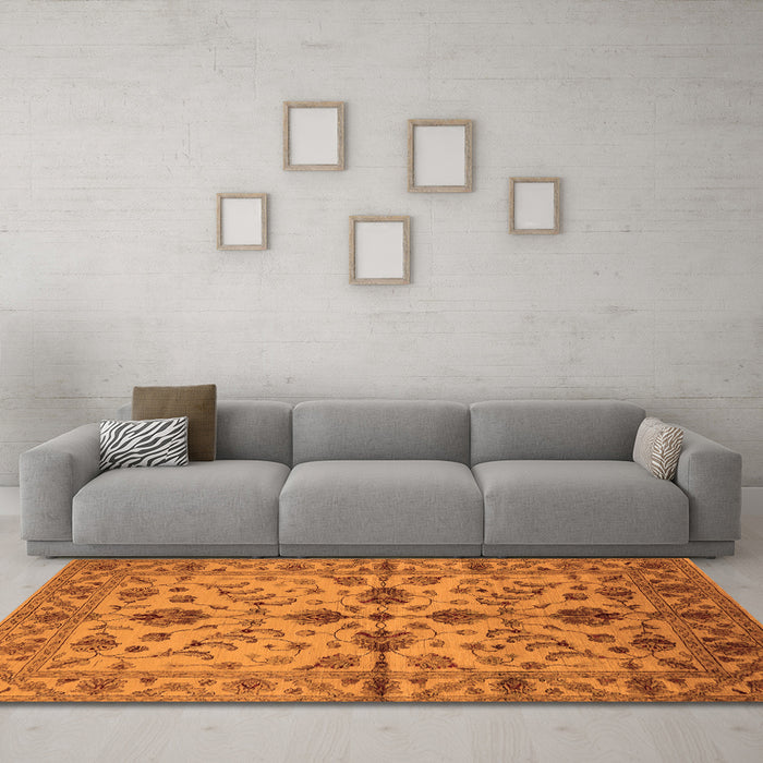 Machine Washable Oriental Orange Traditional Area Rugs in a Living Room, wshurb2982org