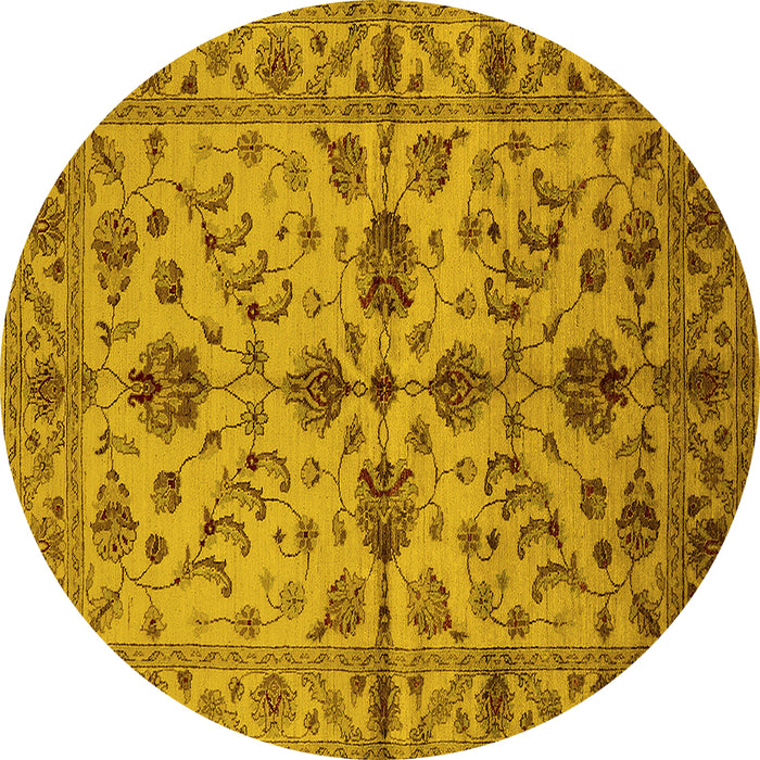 Round Machine Washable Oriental Yellow Traditional Rug, wshurb2982yw