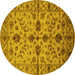 Round Machine Washable Oriental Yellow Traditional Rug, wshurb2982yw