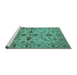 Sideview of Machine Washable Oriental Turquoise Traditional Area Rugs, wshurb2982turq