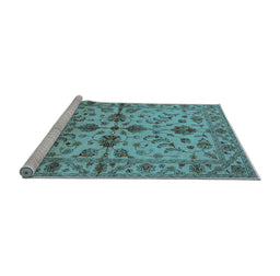 Sideview of Machine Washable Oriental Light Blue Traditional Rug, wshurb2982lblu