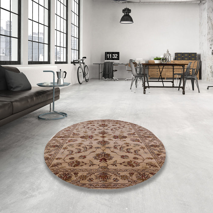 Round Mid-Century Modern Sienna Brown Oriental Rug in a Office, urb2982