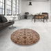 Round Mid-Century Modern Sienna Brown Oriental Rug in a Office, urb2982