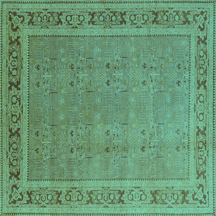 Square Machine Washable Oriental Turquoise Industrial Area Rugs, wshurb2983turq