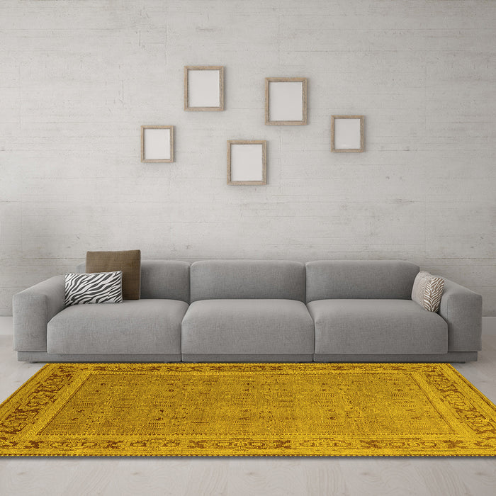 Machine Washable Oriental Yellow Industrial Rug in a Living Room, wshurb2983yw