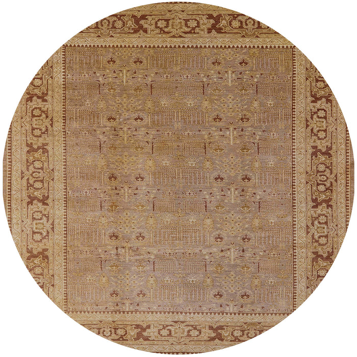 Round Mid-Century Modern Brown Sand Brown Oriental Rug, urb2983