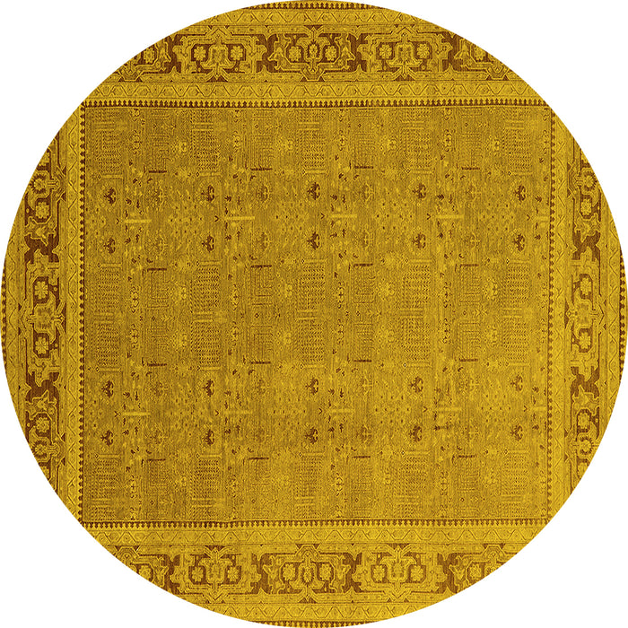 Round Machine Washable Oriental Yellow Industrial Rug, wshurb2983yw
