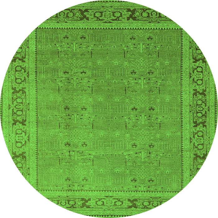 Round Machine Washable Oriental Green Industrial Area Rugs, wshurb2983grn