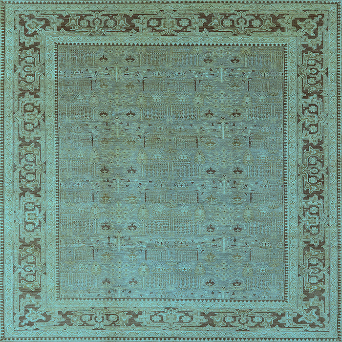 Square Machine Washable Oriental Light Blue Industrial Rug, wshurb2983lblu