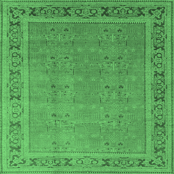 Square Machine Washable Oriental Emerald Green Industrial Area Rugs, wshurb2983emgrn