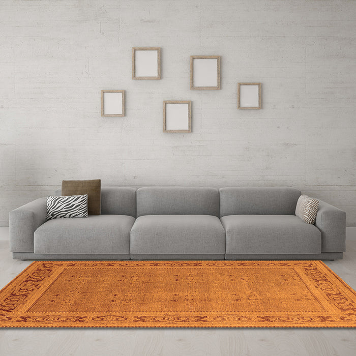 Machine Washable Oriental Orange Industrial Area Rugs in a Living Room, wshurb2983org