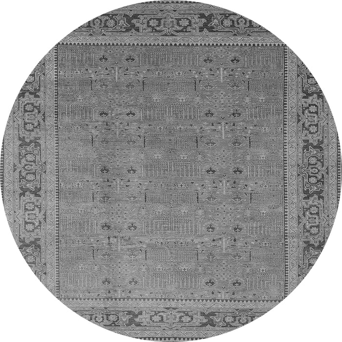 Round Machine Washable Oriental Gray Industrial Rug, wshurb2983gry