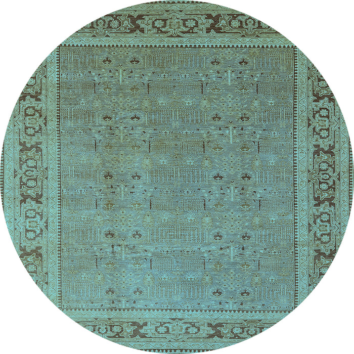 Round Machine Washable Oriental Light Blue Industrial Rug, wshurb2983lblu