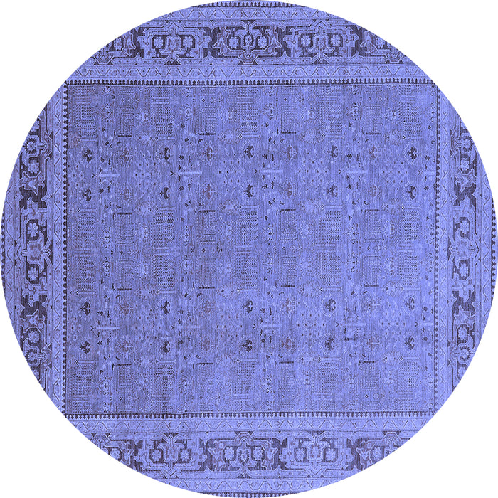Round Machine Washable Oriental Blue Industrial Rug, wshurb2983blu