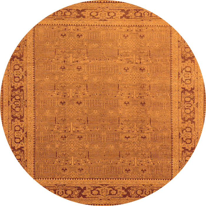Round Machine Washable Oriental Orange Industrial Area Rugs, wshurb2983org