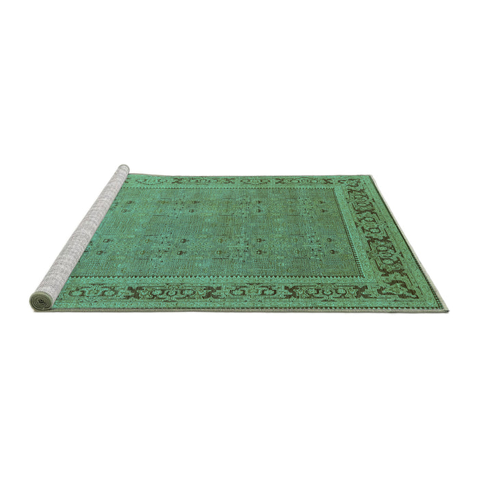 Sideview of Machine Washable Oriental Turquoise Industrial Area Rugs, wshurb2983turq