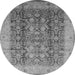 Round Machine Washable Oriental Gray Traditional Rug, wshurb2984gry