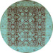 Round Machine Washable Oriental Light Blue Traditional Rug, wshurb2984lblu