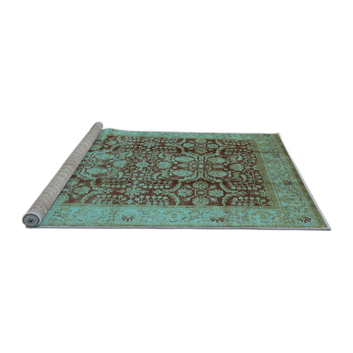 Sideview of Machine Washable Oriental Light Blue Traditional Rug, wshurb2984lblu
