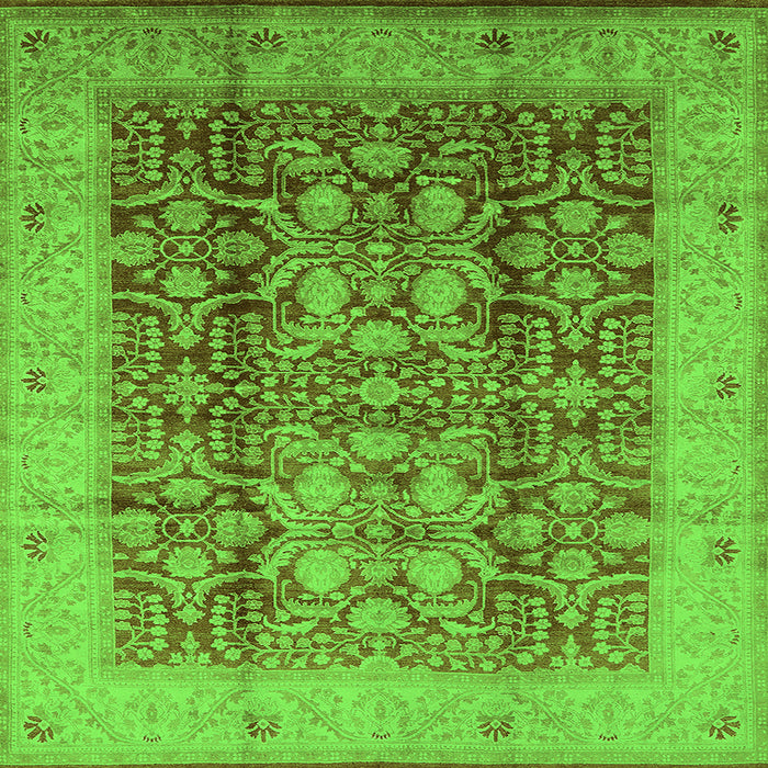 Square Machine Washable Oriental Green Traditional Area Rugs, wshurb2984grn