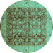 Round Machine Washable Oriental Turquoise Traditional Area Rugs, wshurb2984turq