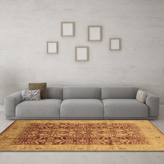 Machine Washable Oriental Brown Traditional Rug in a Living Room,, wshurb2984brn