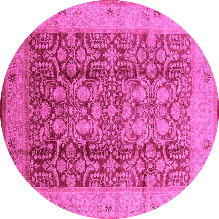 Round Machine Washable Oriental Pink Traditional Rug, wshurb2984pnk