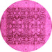 Round Machine Washable Oriental Pink Traditional Rug, wshurb2984pnk