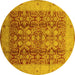 Round Machine Washable Oriental Yellow Traditional Rug, wshurb2984yw