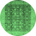 Round Machine Washable Oriental Emerald Green Traditional Area Rugs, wshurb2984emgrn