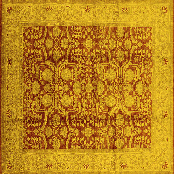 Square Machine Washable Oriental Yellow Traditional Rug, wshurb2984yw