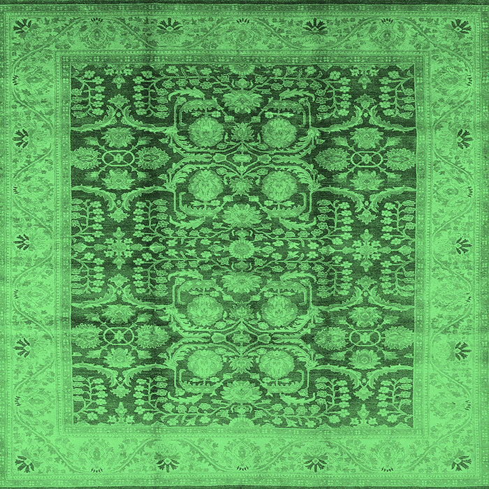 Square Machine Washable Oriental Emerald Green Traditional Area Rugs, wshurb2984emgrn