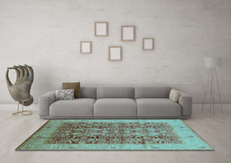 Machine Washable Oriental Light Blue Traditional Rug in a Living Room, wshurb2984lblu