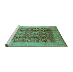 Sideview of Machine Washable Oriental Turquoise Traditional Area Rugs, wshurb2984turq