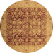 Round Oriental Brown Traditional Rug, urb2984brn