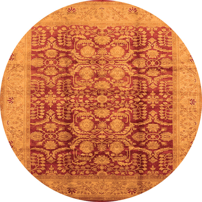 Round Machine Washable Oriental Orange Traditional Area Rugs, wshurb2984org