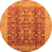 Round Machine Washable Oriental Orange Traditional Area Rugs, wshurb2984org