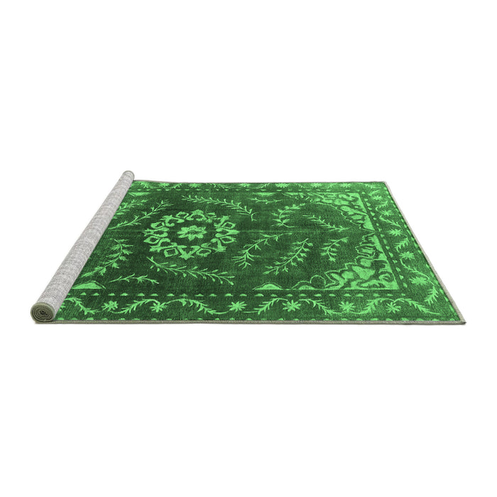 Sideview of Machine Washable Oriental Emerald Green Industrial Area Rugs, wshurb2985emgrn