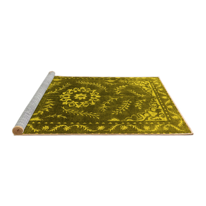 Sideview of Machine Washable Oriental Yellow Industrial Rug, wshurb2985yw