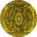 Round Machine Washable Oriental Yellow Industrial Rug, wshurb2985yw